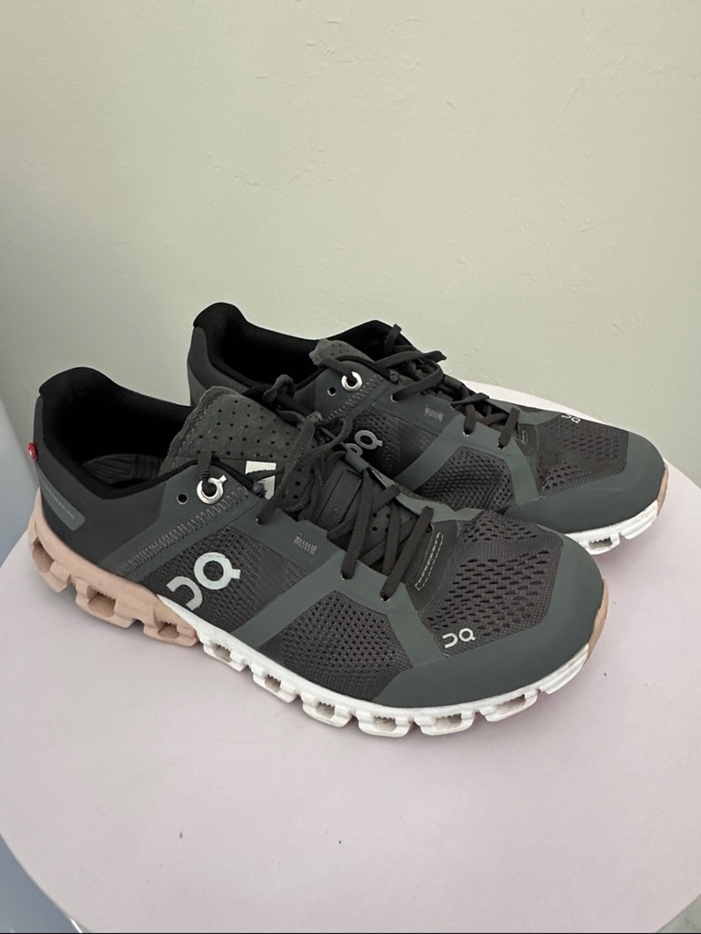 On Cloud Women's Athletic Running Shoes in Black and Beige